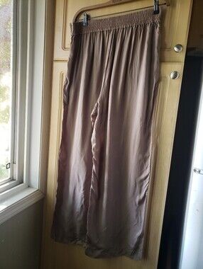 Aritzia Wilfred Taupe Satin Elastic-Waist Pants